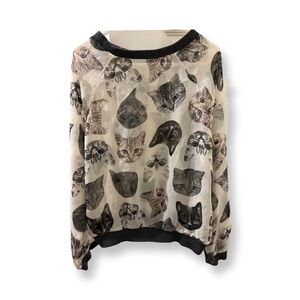H&M girl’s size 8-9 cat print long sleeve sheer shirt